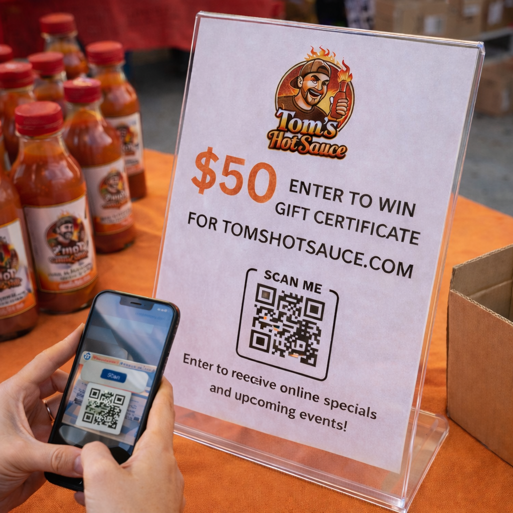 Vendor booth using a BizGivs tabletop sign